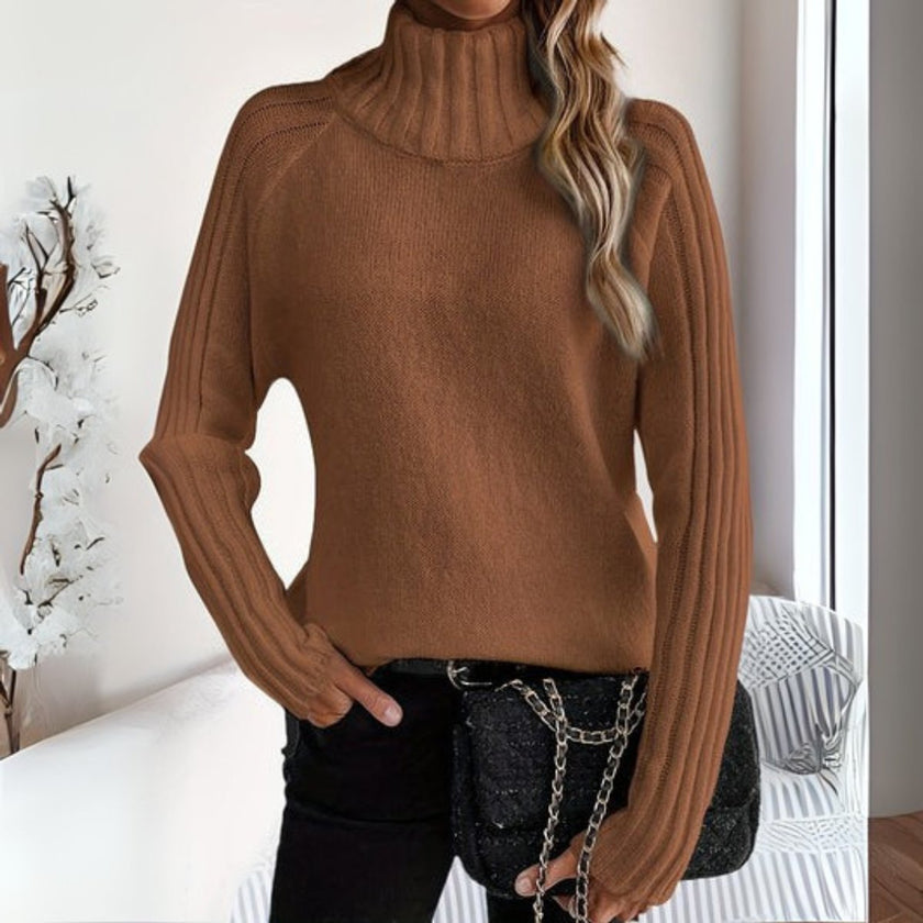Vic | Women's Ribbed Knit Relaxed-Fit Turtleneck Sweater with Roll-Neck for Layering