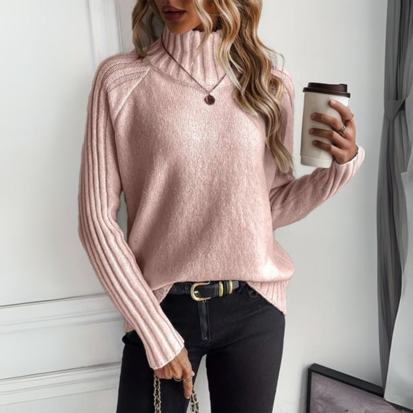 Vic | Women's Ribbed Knit Relaxed-Fit Turtleneck Sweater with Roll-Neck for Layering