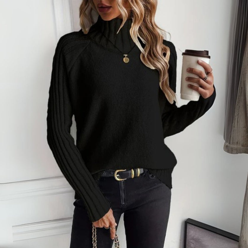 Vic | Women's Ribbed Knit Relaxed-Fit Turtleneck Sweater with Roll-Neck for Layering