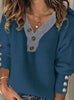 Emma | Women's Ribbed Knit V-Neck Button-Trim Long Sleeve Pullover for Everyday