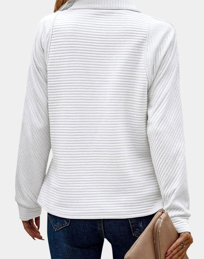 Fleur | Women's Ribbed Quarter-Zip Pullover Sweater with Oversized Long-Sleeve for Autumn