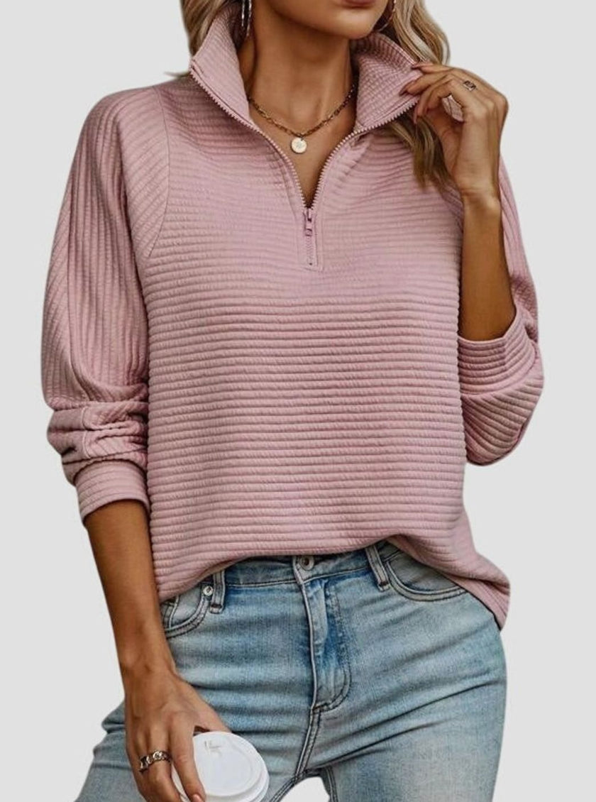 Fleur | Women's Ribbed Quarter-Zip Pullover Sweater with Oversized Long-Sleeve for Autumn