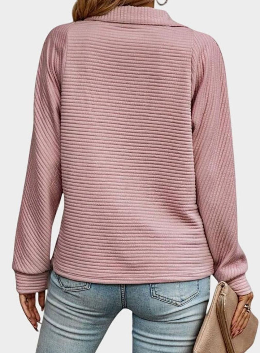Fleur | Women's Ribbed Quarter-Zip Pullover Sweater with Oversized Long-Sleeve for Autumn