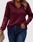 Fleur | Women's Ribbed Quarter-Zip Pullover Sweater with Oversized Long-Sleeve for Autumn