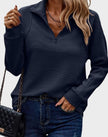 Fleur | Women's Ribbed Quarter-Zip Pullover Sweater with Oversized Long-Sleeve for Autumn