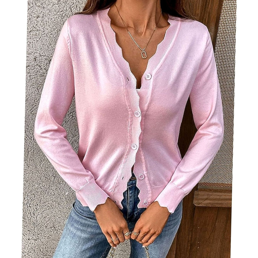 Mia | Women's V-Neck Button-Front Cardigan Knit Sweater with Cozy for Layering