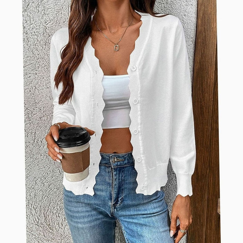Mia | Women's V-Neck Button-Front Cardigan Knit Sweater with Cozy for Layering