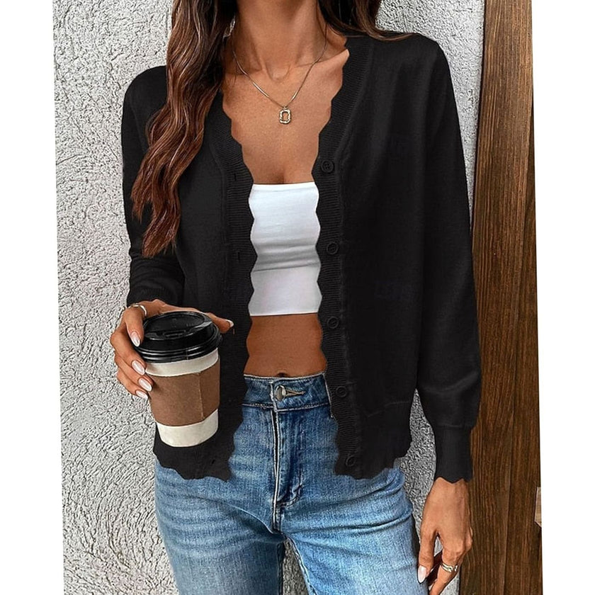 Mia | Women's V-Neck Button-Front Cardigan Knit Sweater with Cozy for Layering