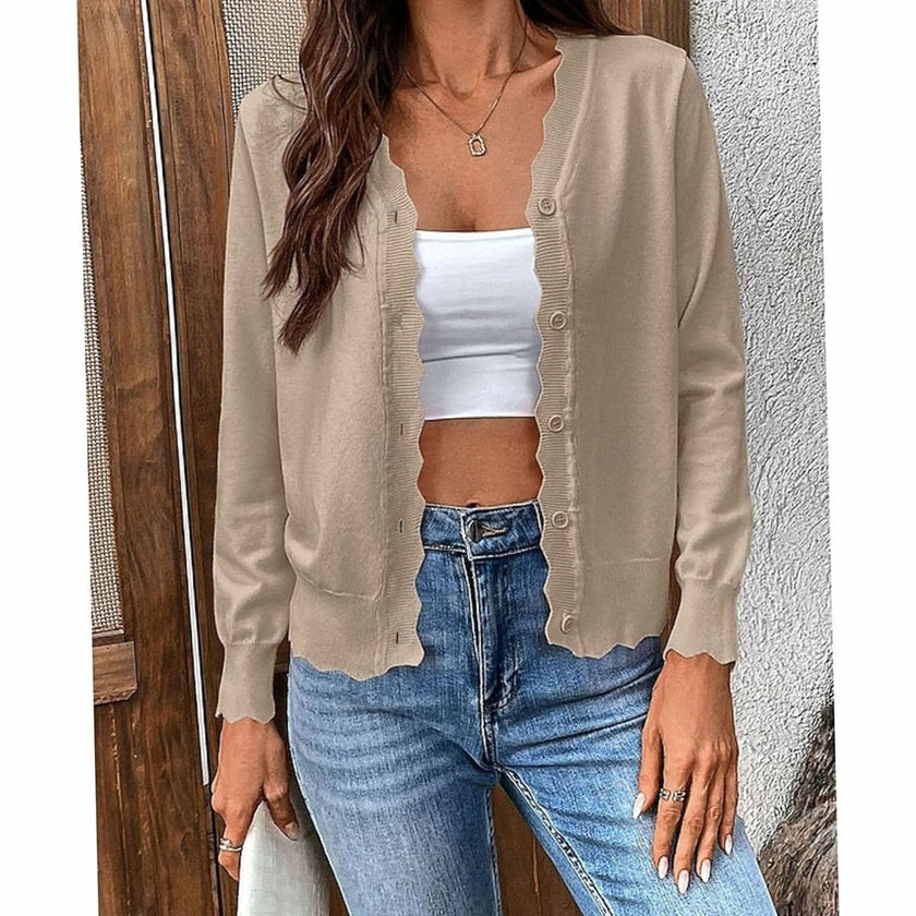 Mia | Women's V-Neck Button-Front Cardigan Knit Sweater with Cozy for Layering