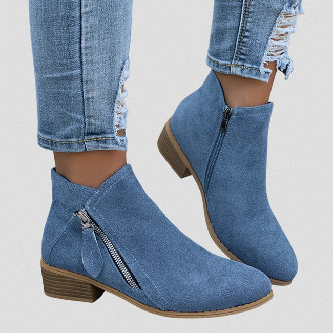 Victoria | Women's Side-Zip Low Block Heel Suede Ankle Boots