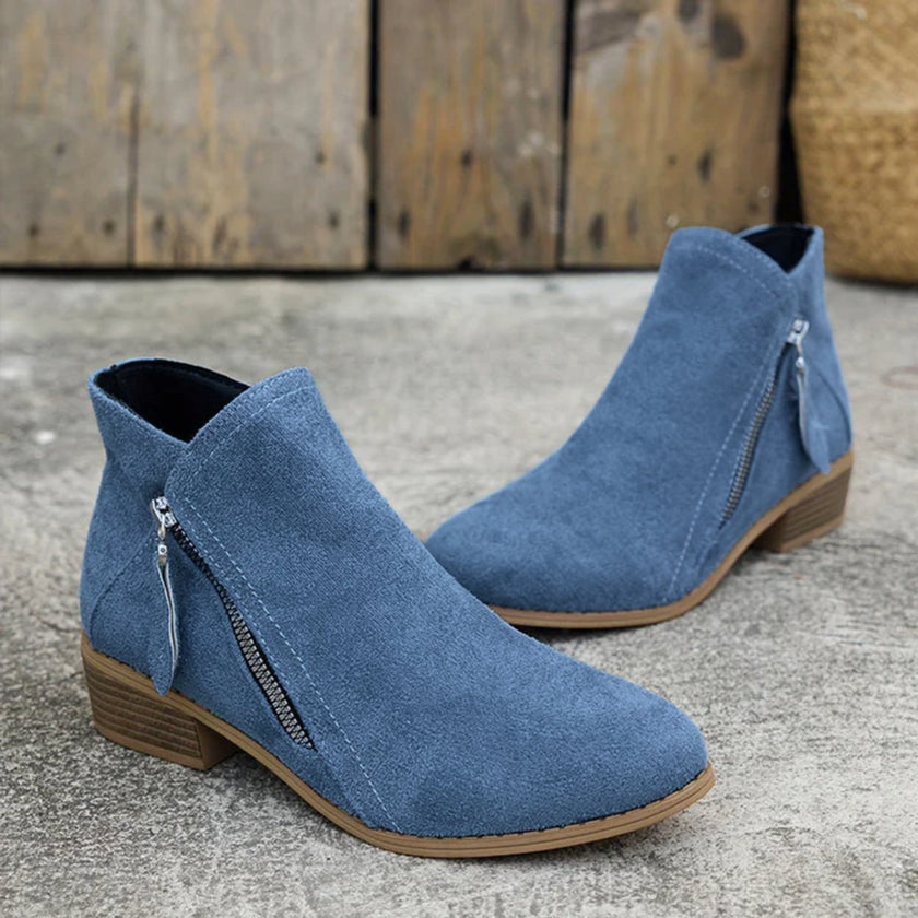 Victoria | Women's Side-Zip Low Block Heel Suede Ankle Boots