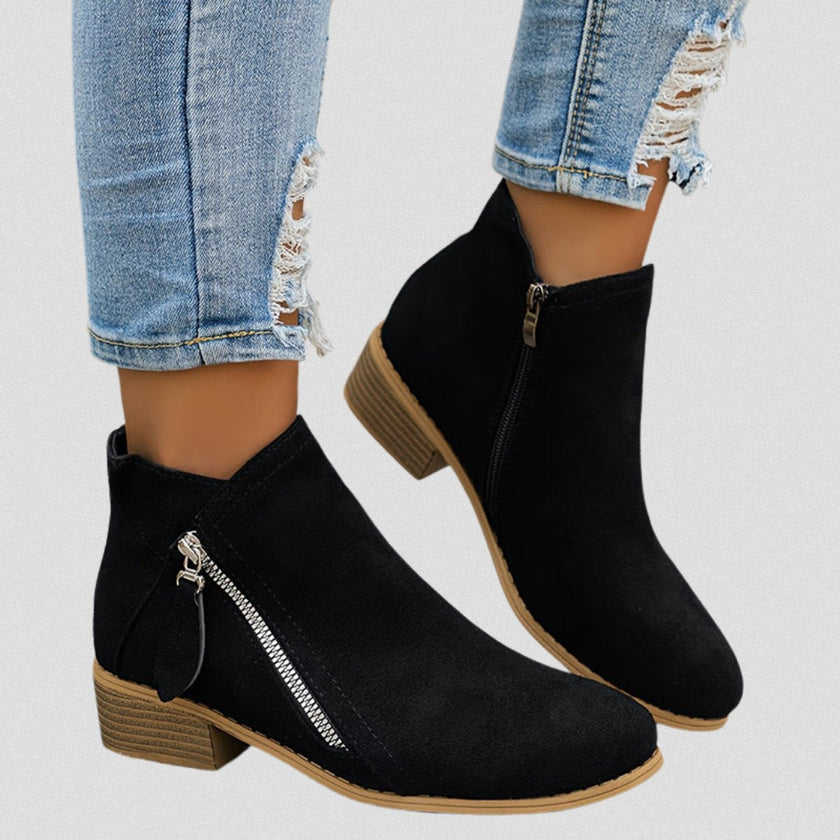 Victoria | Women's Side-Zip Low Block Heel Suede Ankle Boots