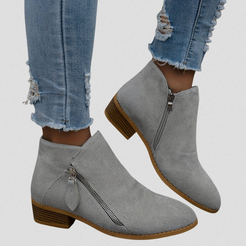 Victoria | Women's Side-Zip Low Block Heel Suede Ankle Boots