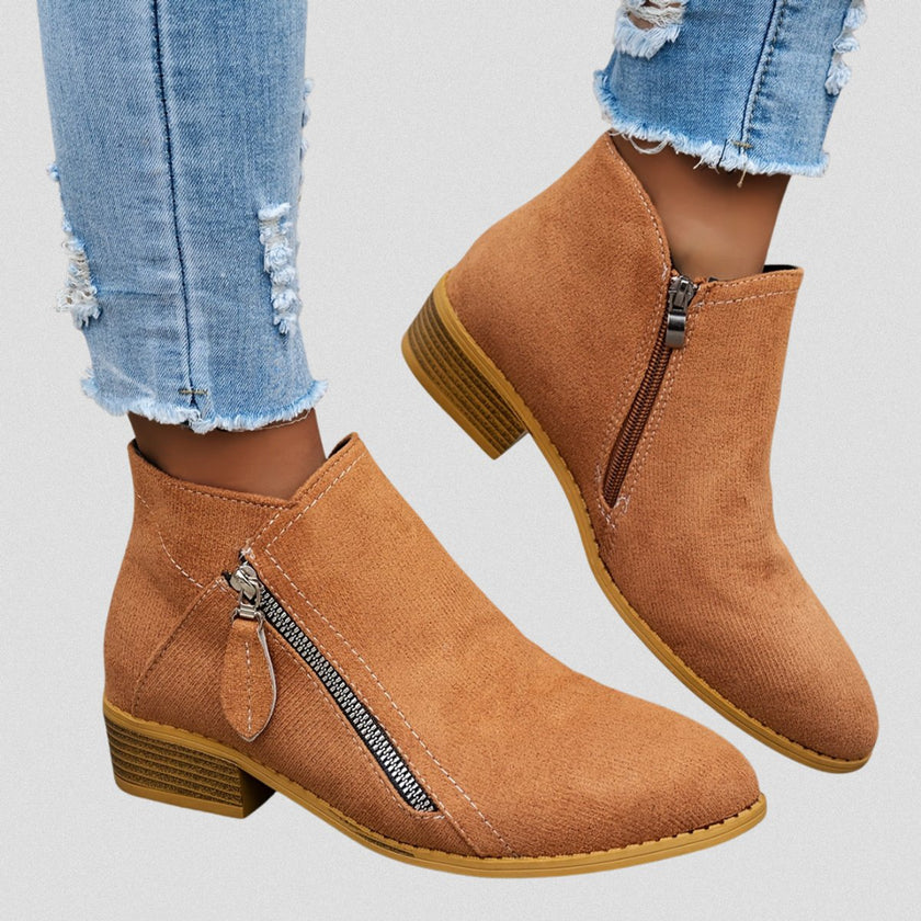 Victoria | Women's Side-Zip Low Block Heel Suede Ankle Boots