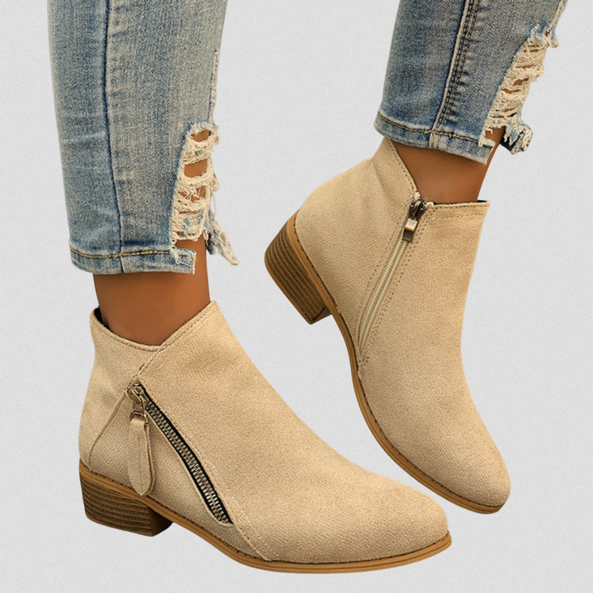 Victoria | Women's Side-Zip Low Block Heel Suede Ankle Boots