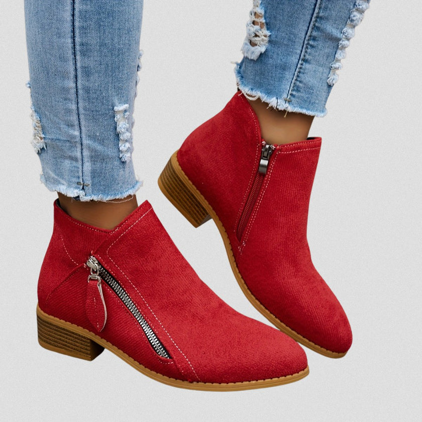 Victoria | Women's Side-Zip Low Block Heel Suede Ankle Boots