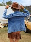 Denim Jacket Women Relaxed Fit Button Front Cotton