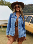 Denim Jacket Women Relaxed Fit Button Front Cotton