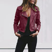 Faux Leather Jacket Women Slim Fit Moto Biker Zip-Up