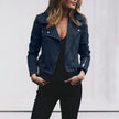 Faux Leather Jacket Women Slim Fit Moto Biker Zip-Up