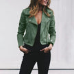 Faux Leather Jacket Women Slim Fit Moto Biker Zip-Up