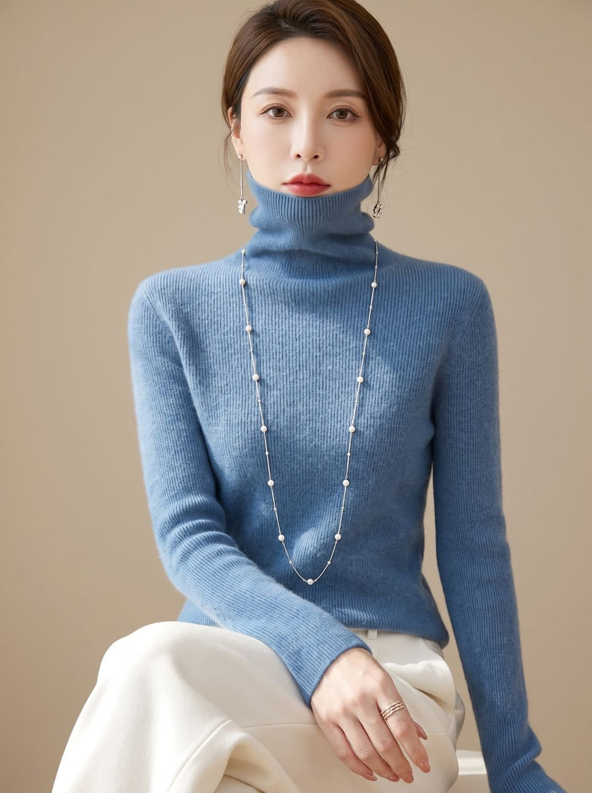 Turtleneck Sweater Slim Fit Ribbed Knit Stretch Pullover Jumper | Ase