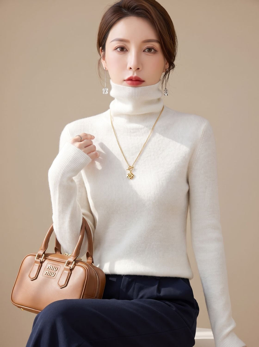 Turtleneck Sweater Slim Fit Ribbed Knit Stretch Pullover Jumper | Ase
