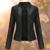 Faux Leather Jacket Women Slim Fit Moto Stand Collar Zip-Up