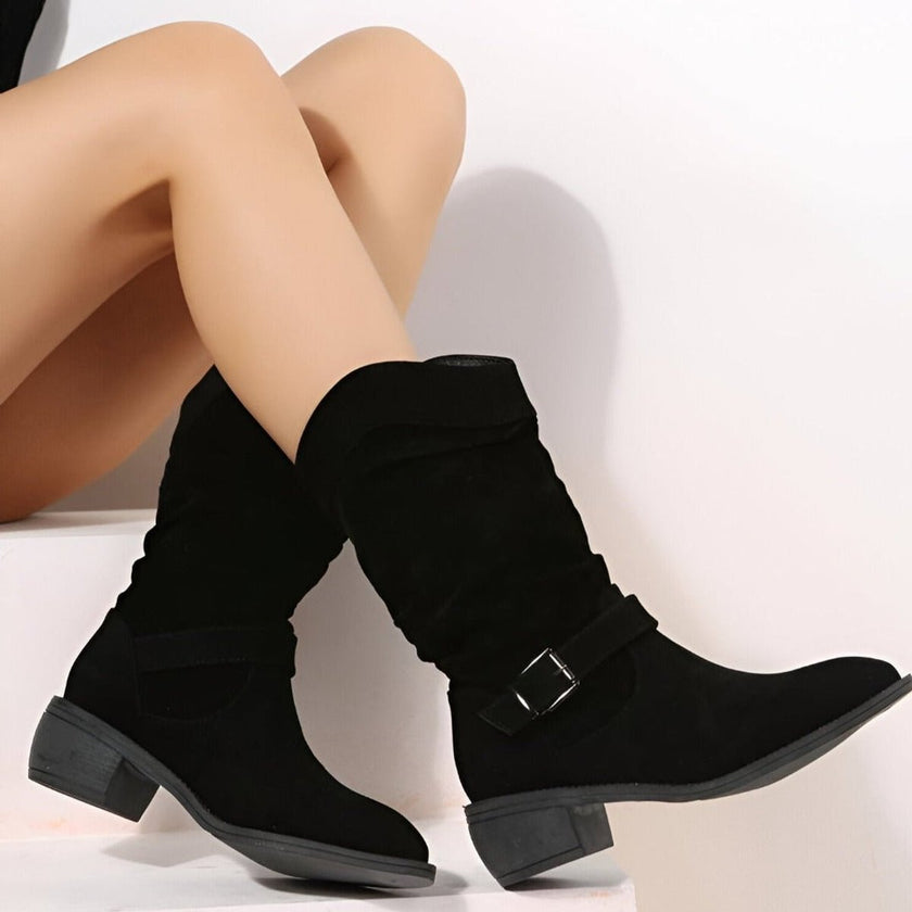 Scarlett | Women's Slouchy Faux Suede Mid Calf Knee High Boots Block Heel