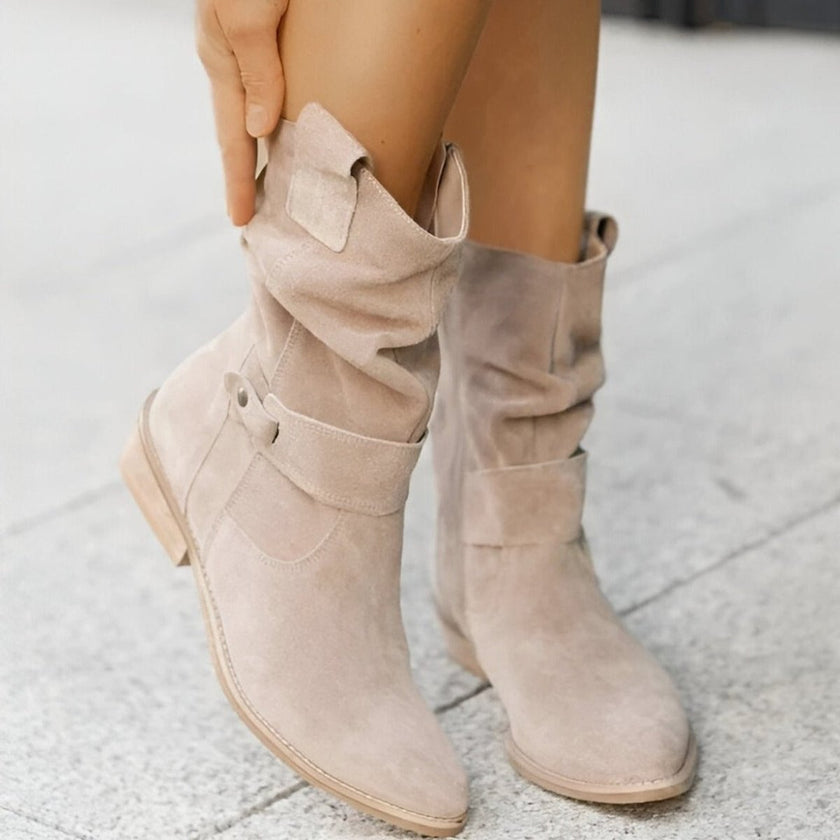 Scarlett | Women's Slouchy Faux Suede Mid Calf Knee High Boots Block Heel