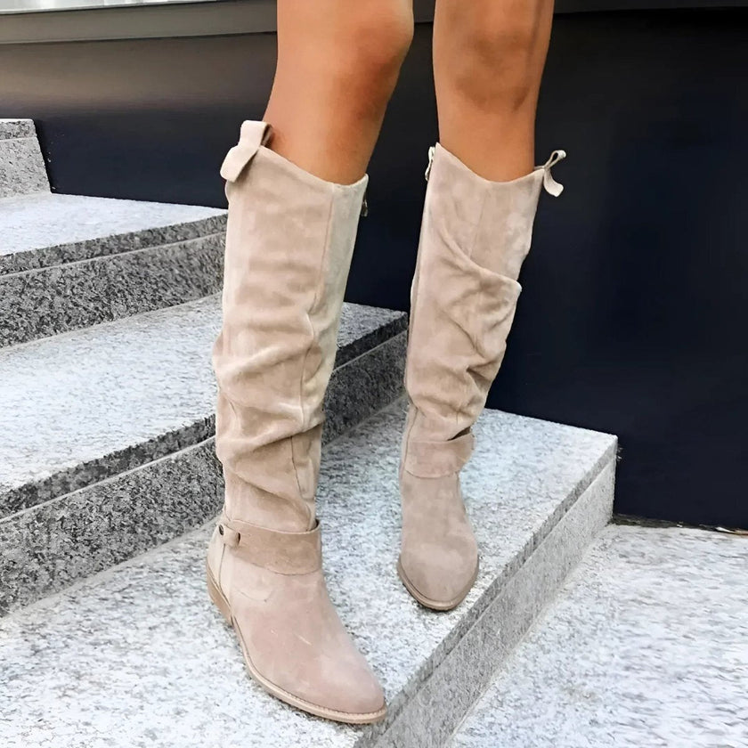 Charlotte | Women's Slouchy Over-the-Knee High Boots Flat Block Heel