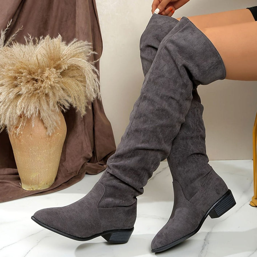 Slouchy Over-the-Knee Faux Suede Boots with Block Heel and Pointed Toe for Women | Scarlett