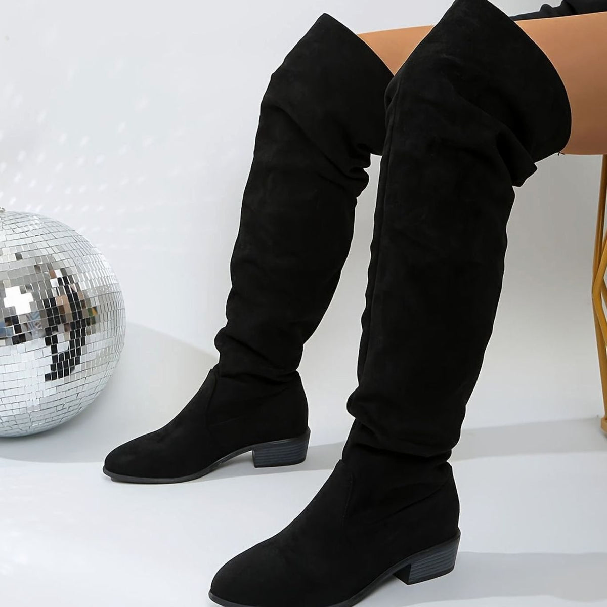 Slouchy Over-the-Knee Faux Suede Boots with Block Heel and Pointed Toe for Women | Scarlett
