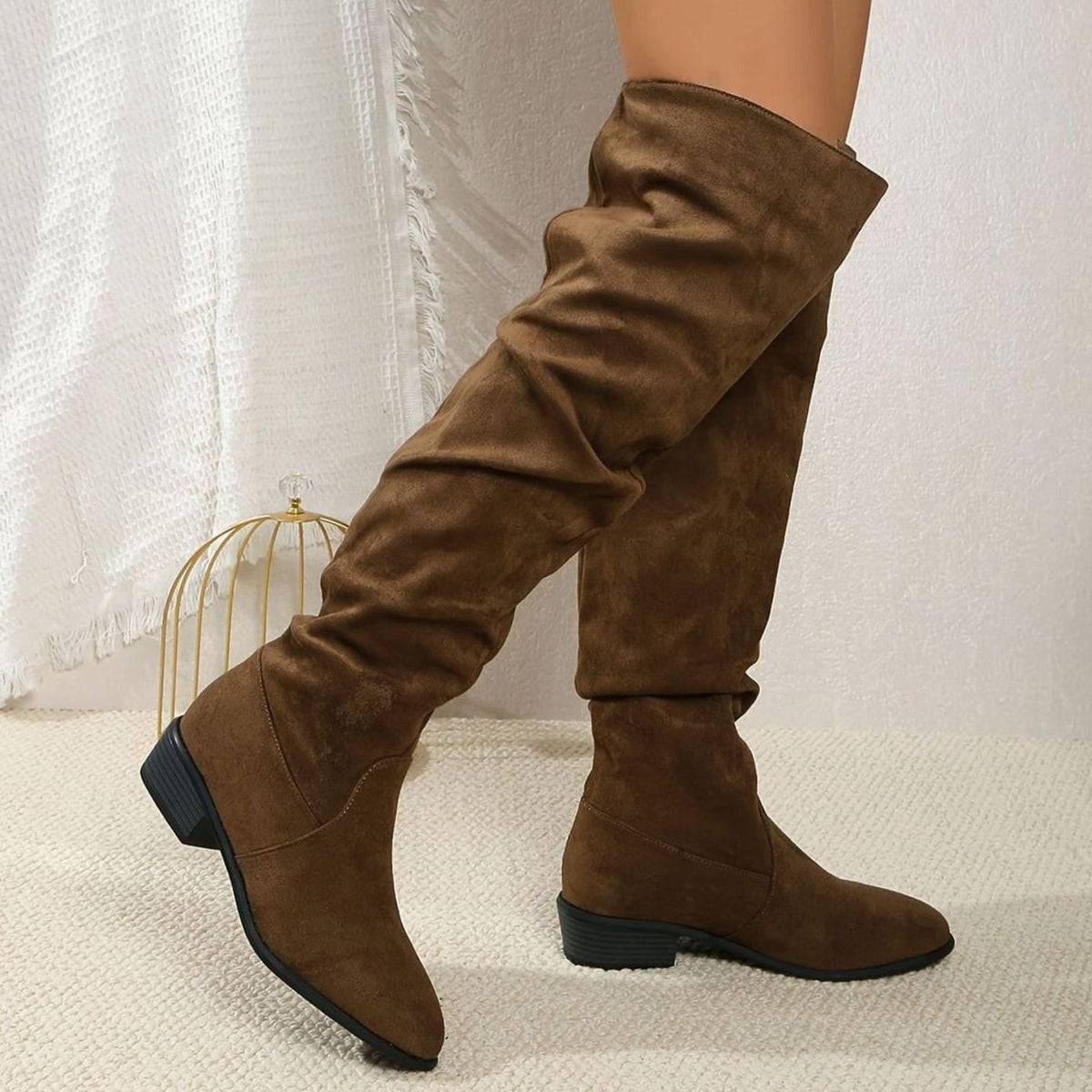 Slouchy Over-the-Knee Faux Suede Boots with Block Heel and Pointed Toe for Women | Scarlett