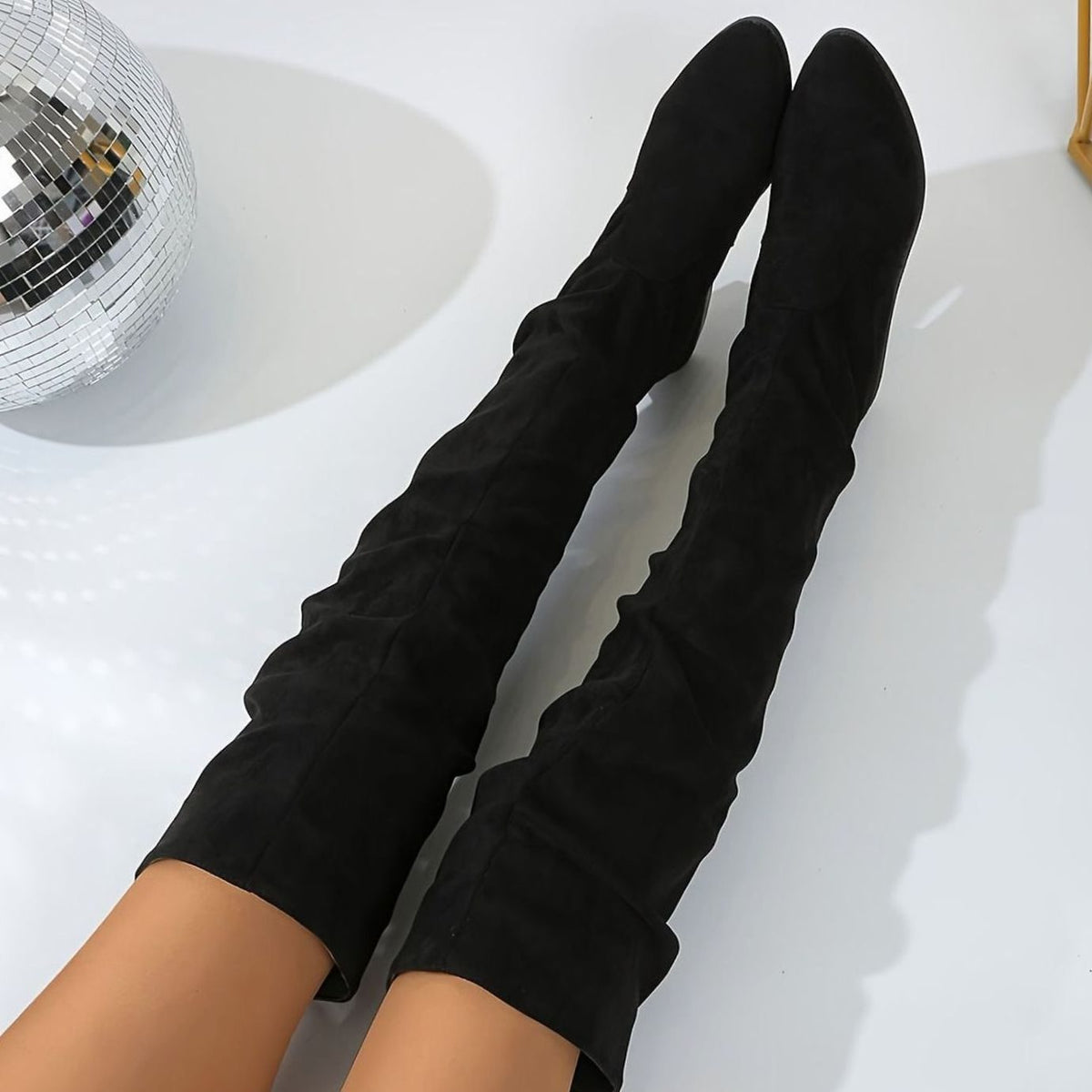 Slouchy Over-the-Knee Faux Suede Boots with Block Heel and Pointed Toe for Women | Scarlett