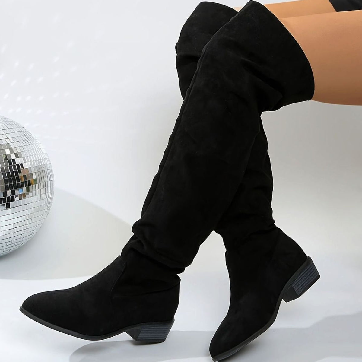 Slouchy Over-the-Knee Faux Suede Boots with Block Heel and Pointed Toe for Women | Scarlett