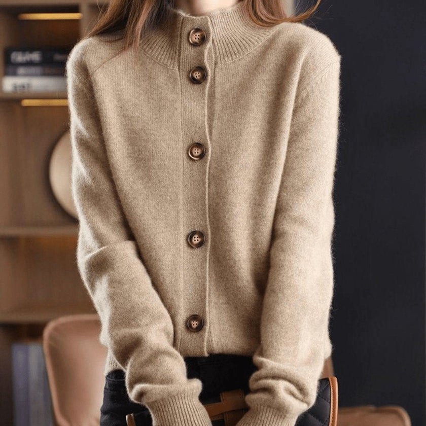 Ava | Women's Cozy Cashmere Blend Button-Front Knit Cardigan with Mock-Neck for Layering