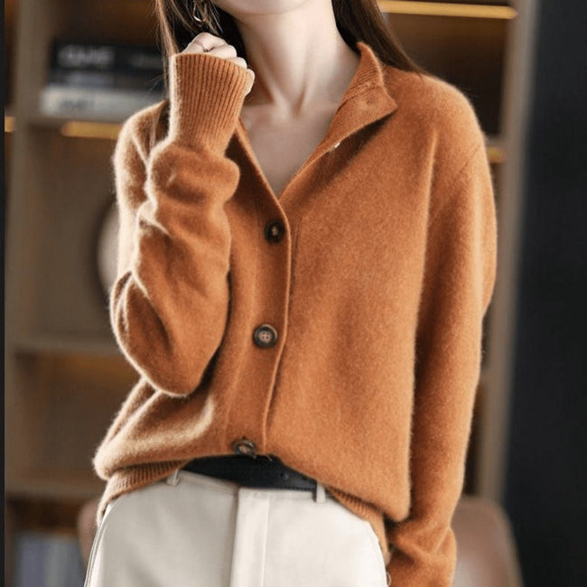 Ava | Women's Cozy Cashmere Blend Button-Front Knit Cardigan with Mock-Neck for Layering