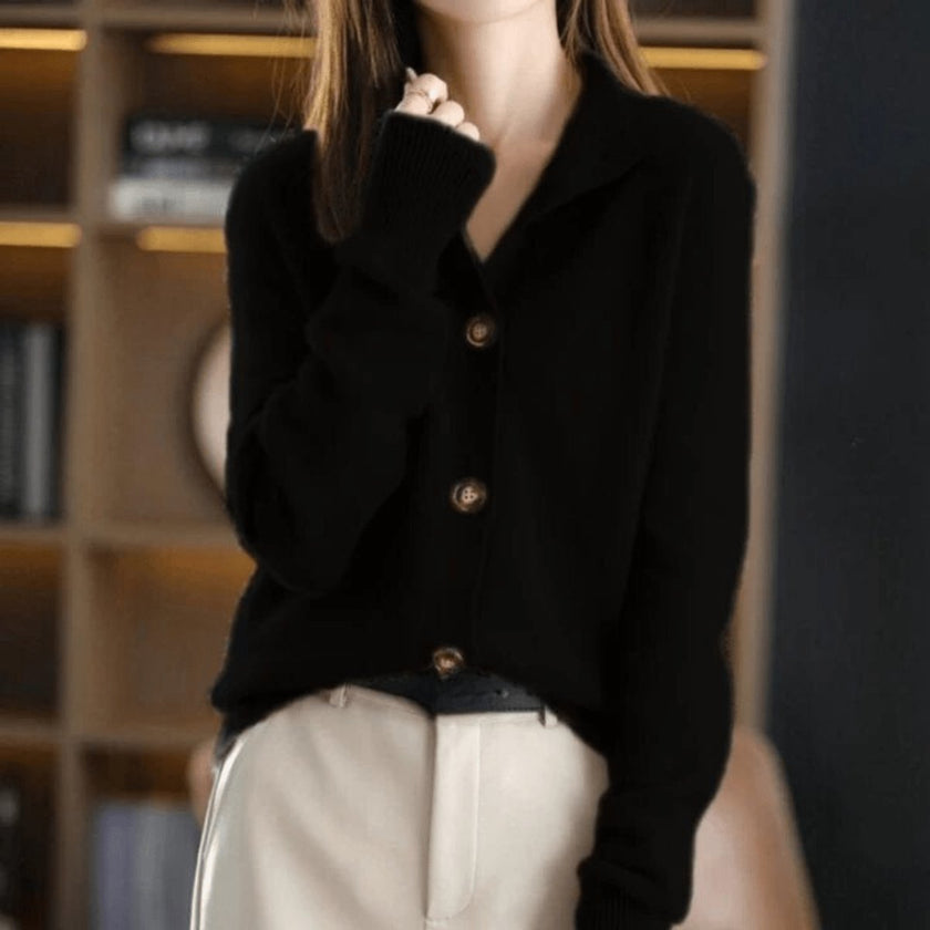 Ava | Women's Cozy Cashmere Blend Button-Front Knit Cardigan with Mock-Neck for Layering