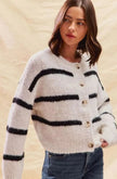 Frigg | Women's White Striped Knit Down Cardigan