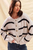 Frigg | Women's White Striped Knit Down Cardigan