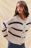 Frigg | Women's White Striped Knit Down Cardigan