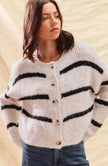 Frigg | Women's White Striped Knit Down Cardigan