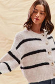 Frigg | Women's White Striped Knit Down Cardigan