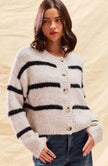 Frigg | Women's White Striped Knit Down Cardigan