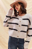 Frigg | Women's White Striped Knit Down Cardigan