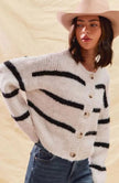 Frigg | Women's White Striped Knit Down Cardigan