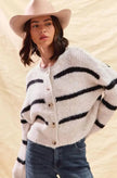 Frigg | Women's White Striped Knit Down Cardigan