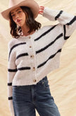 Frigg | Women's White Striped Knit Down Cardigan