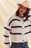 Frigg | Women's White Striped Knit Down Cardigan